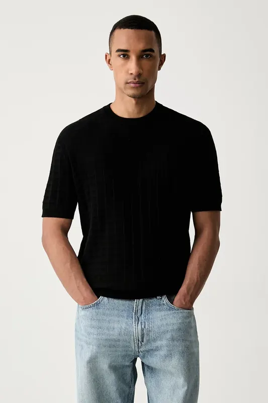 Armani Exchange T-shirt swetrowy męski z wiskozą
