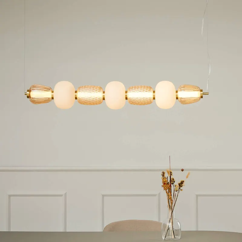 LOOM DESIGN żyrandol LED Pearl 7, bursztynowo-złota, szkło, 110 cm