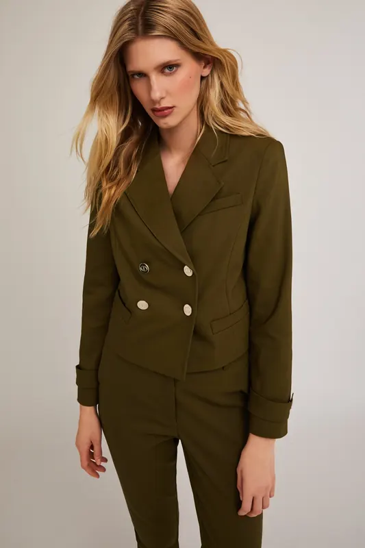 Motivi Cotton Blend Spencer Jacket Military Green Maat: 40 | Blazers Outlet | Dames | Groen