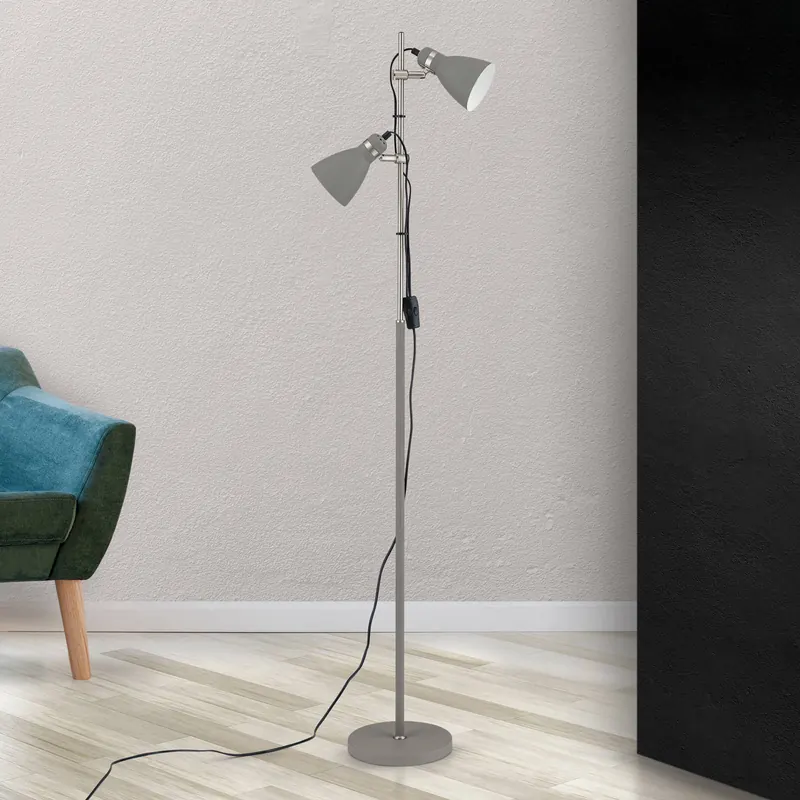 Lampa podłogowa School z dwoma spotami, szara
