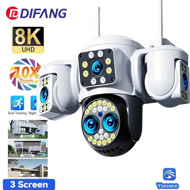 Nowa kamera WiFi 8K zewnętrzna 10-krotny zoom trzy ekranowy nadzór wideo PTZ Yoosee Street Dome 16MP kamery CCTV z ochroną bezpieczeństwa