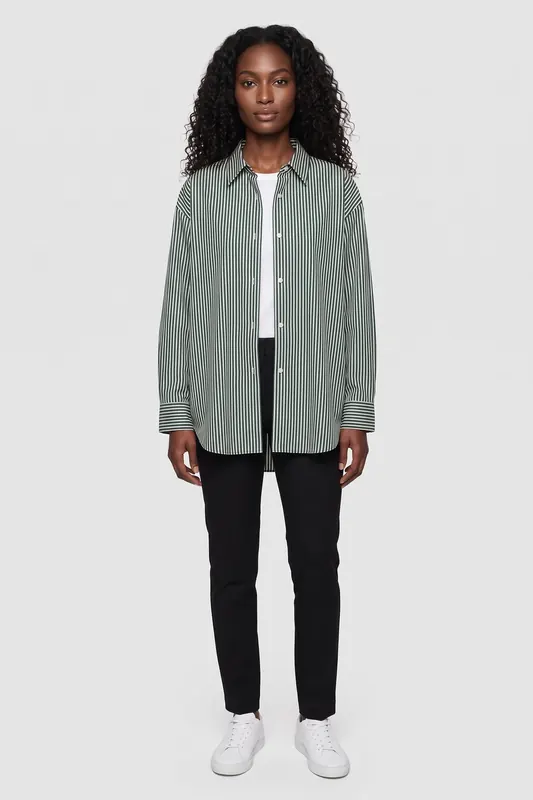 ARKET Ilanda Stripe Shirt Green Maat: 34 | Longsleeves Outlet | Dames | Groen