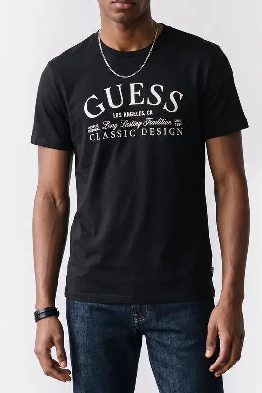 GUESS Bsc Intl Classic Des Jet Black A996 Maat: XL | T-shirts met Print Outlet | Heren | Zwart