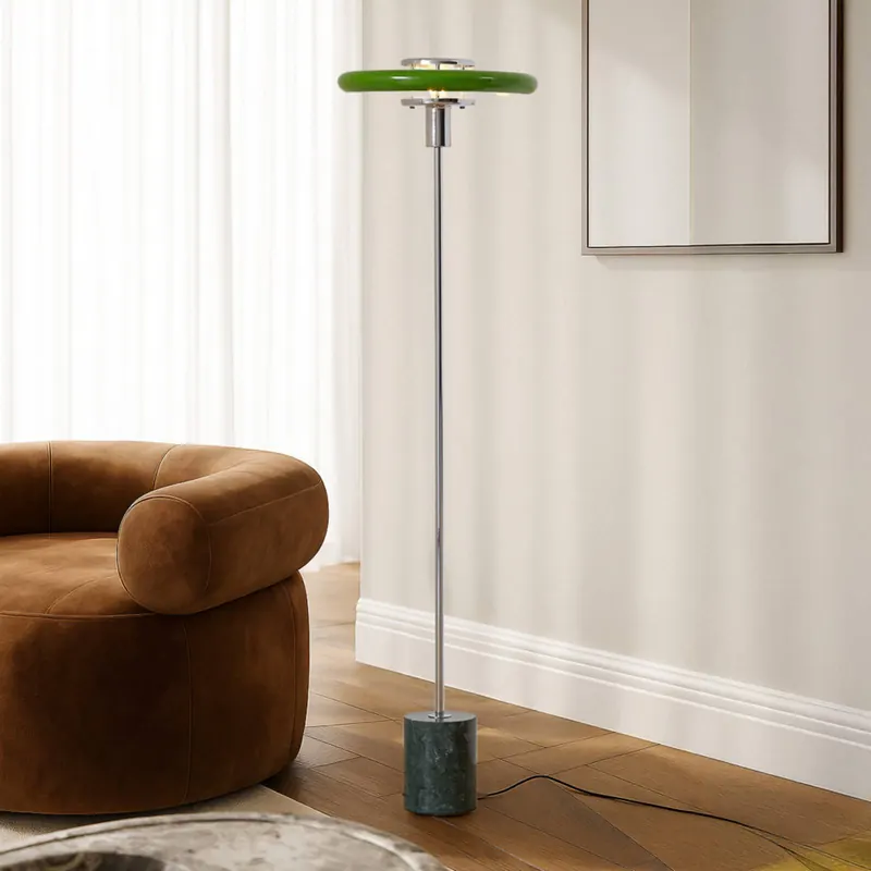 Lampa stojąca Lindby Branford, styl retro, zielona, metal/marmur