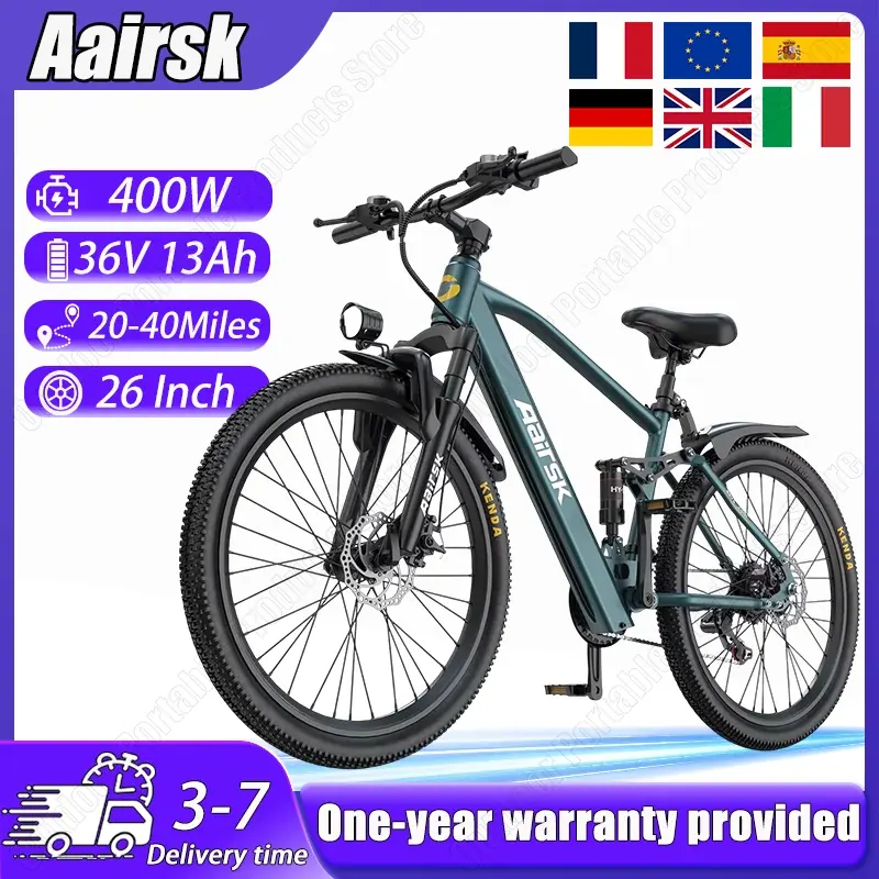 Rower Elektryczny Aairsk GT900, Moc Szczytowa 540W, Bateria 36V13AH, 21 Biegów, E-bike Terenowy, Opony 26 Calowe, Podwójna Amortyzacja, Rower Elektryczny dla Dorosłych
