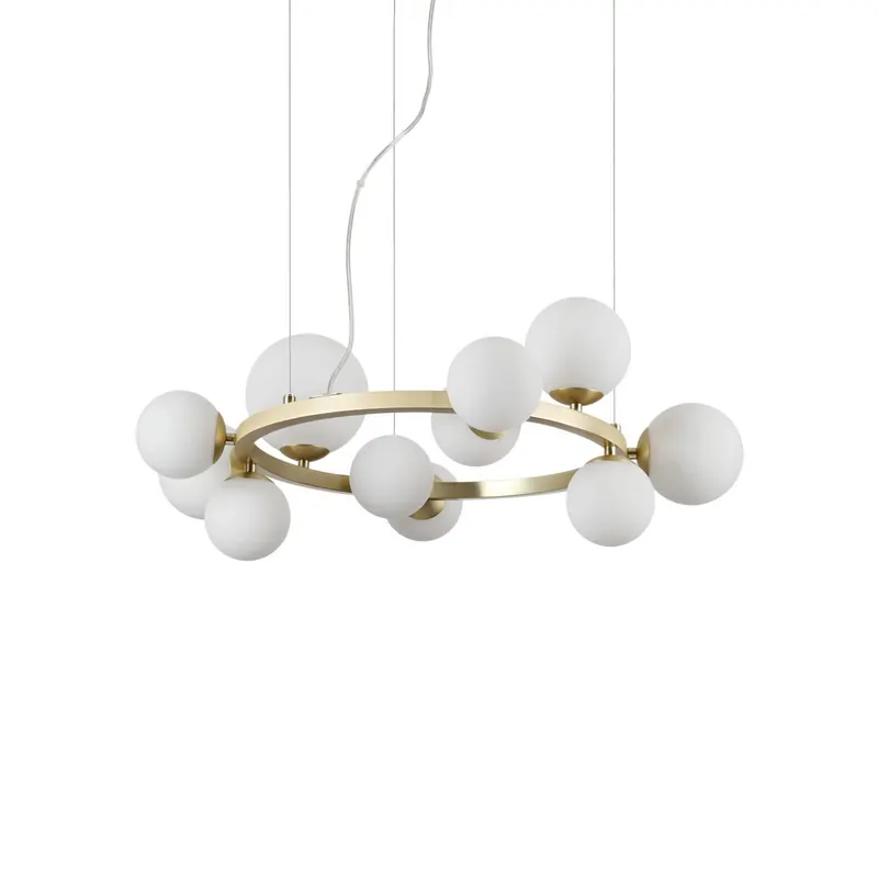 Żyrandol IDEAL LUX Perlage, mosiądz/biały, 11 ramion, średnica 73 cm