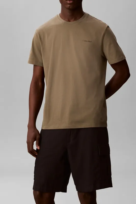Calvin Klein Ss Micro Logo Crewneck Dusty Olive Maat: L | Basic T-Shirts Outlet | Heren | Bruin