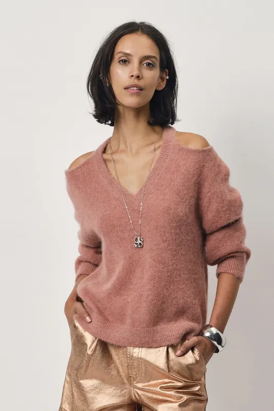 Dante6 Imany Open Shoulder Sweat Amber Glow Maat: L | Sweaters Outlet | Dames | Roze