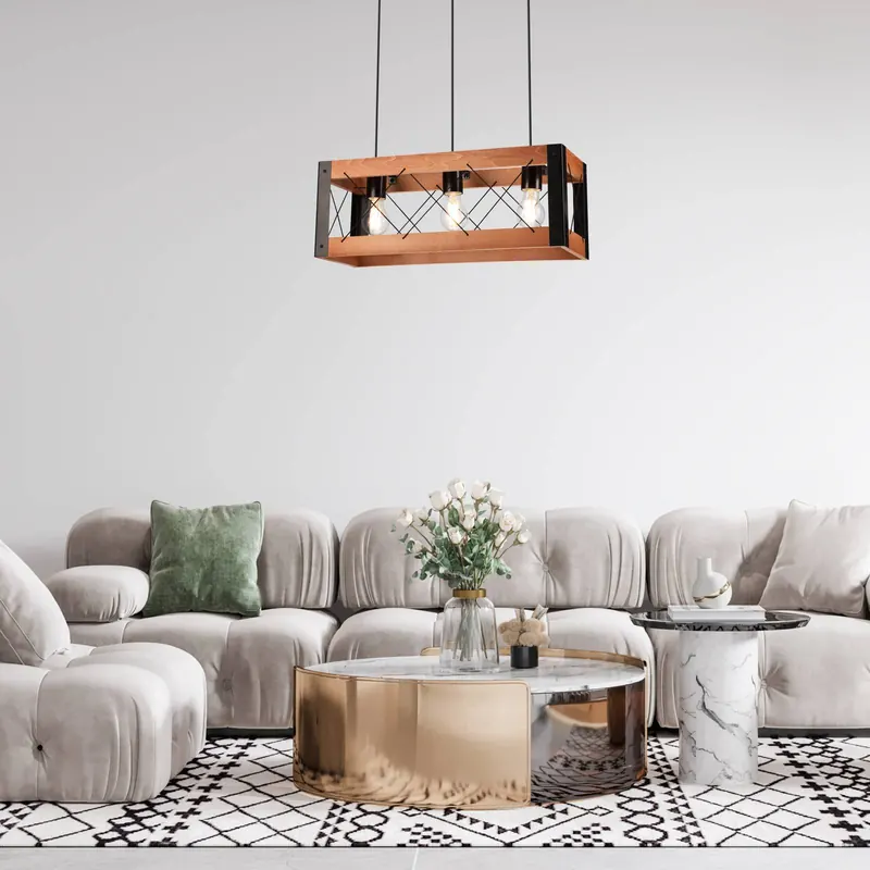Lampa wisząca Envostar Lee drewno/czarny 3-punktowa