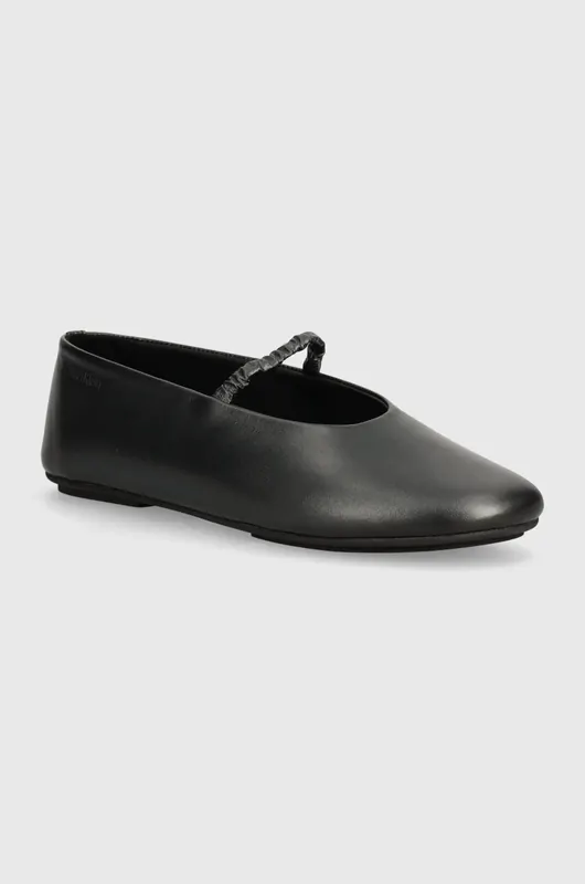 Calvin Klein baleriny skórzane BALLERINA W/STRAP PEARL LTH