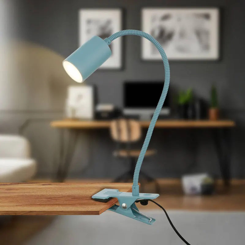 Lampa z klipsem LED Fleks, kolor gołębi, elastyczna, metalowa