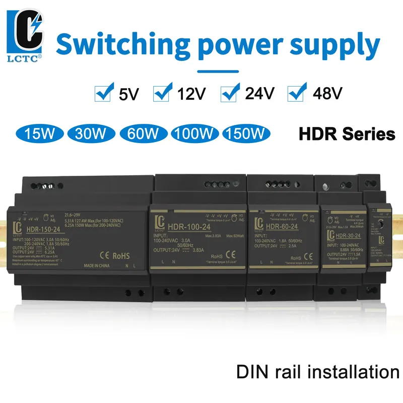 Zasilacz impulsowy LCTC HDR 15W30W60W100W150W 5V12V24V48V Transformator szynowy Cienki zasilacz impulsowy