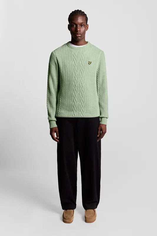 Lyle & Scott Ribbed Cable Knit Jumper Cold Mint Marl Maat: L | Sweaters Outlet | Heren | Groen
