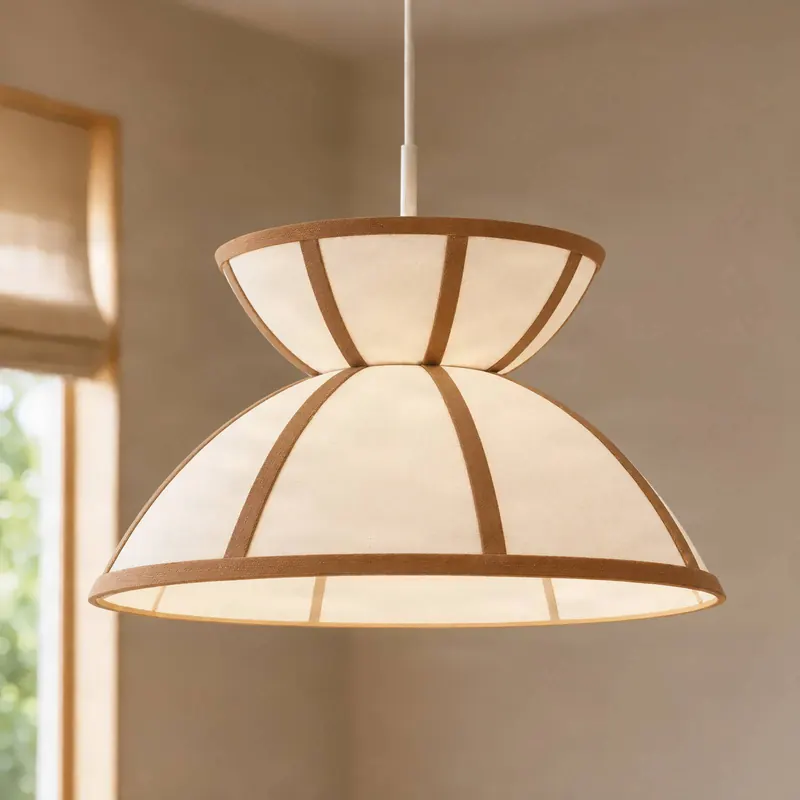 Żyrandol Lucande Clarence, Ø 40 cm, beżowa, len
