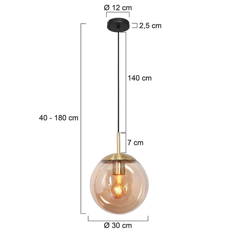 Lampa wisząca Bollique, mosiądz, Ø 30 cm, szkło, 1-punktowa, kula ziemska