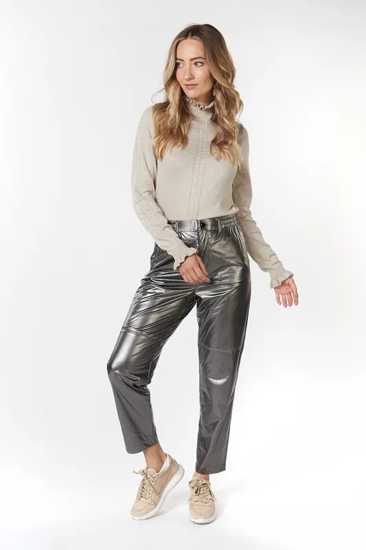 EsQualo Trousers Metallic Pu Silver Maat: 36 | Pantalons Outlet | Dames | Zilver