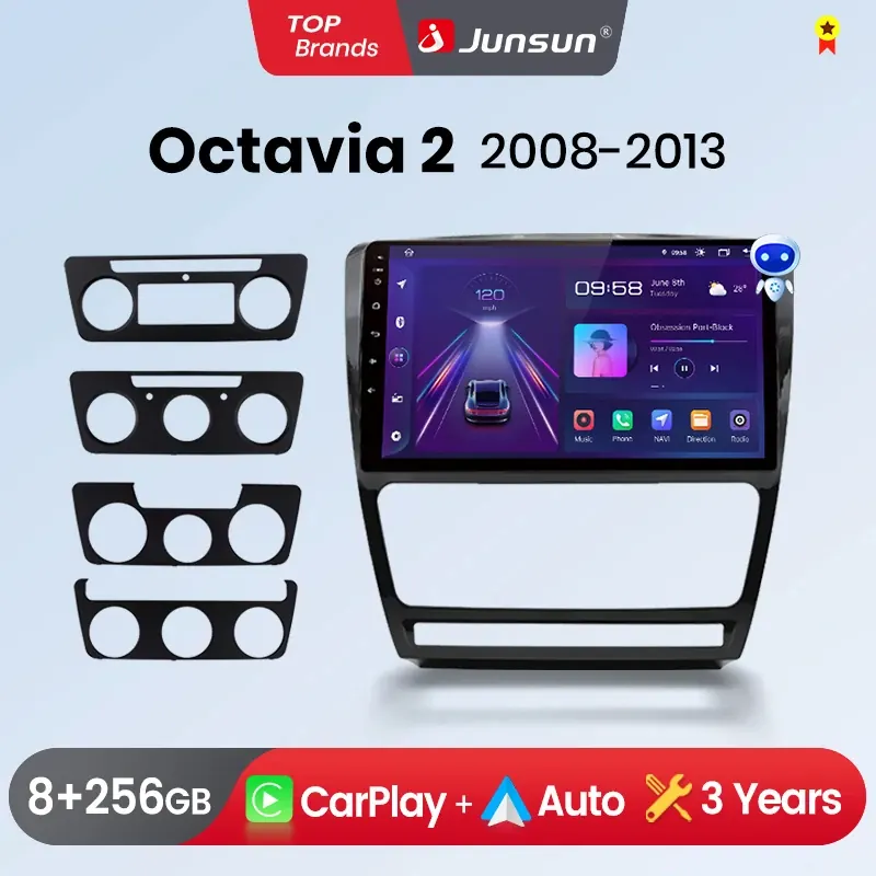 Bezsunsunless bezprzewodowy CarPlay Android Radio samochodowe dla Skoda Octavia 2 A5 2008 GPS Multimedia 2 din systemy Stereo
