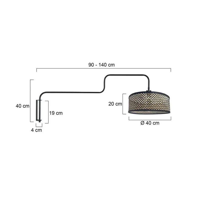 Lampa ścienna Bloeba, czarny/drewno, wysięg 140 cm, drewno
