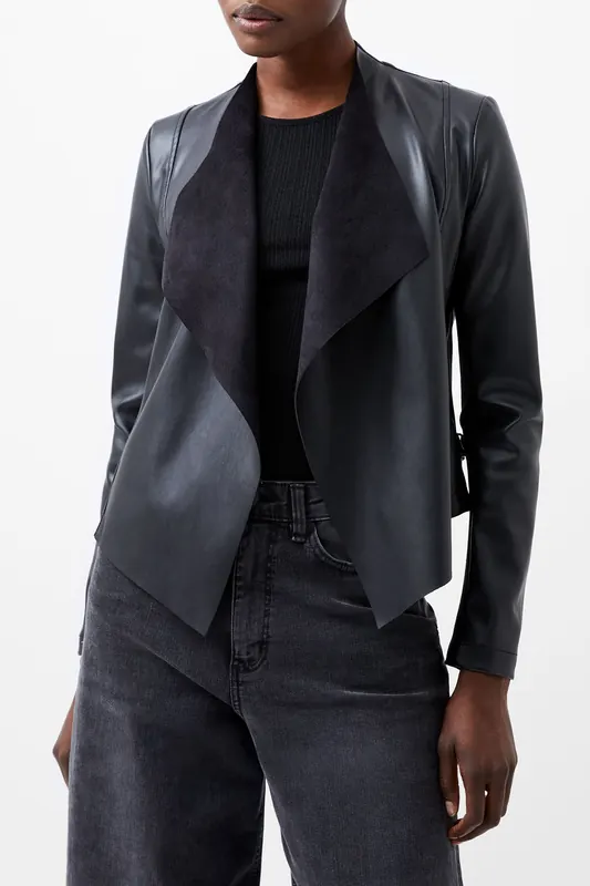 French Connection Stephanie Pu Waterfall Frnt Jk Black Maat: 8 | Leren Jassen Outlet | Dames | Zwart