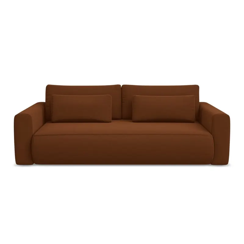 Aksamitna rozkładana/ze schowkiem sofa w kolorze terakoty 238 cm Kapua – Makamii