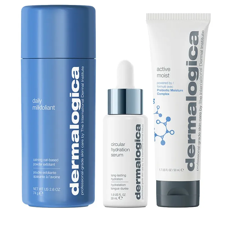Zestaw wygładzający + nawilżający Dermalogica: Daily Exfoliating Powder Milk 74 g + Active Hydrating Prebiotics Nawilżający krem do twarzy 50 ml + Cir