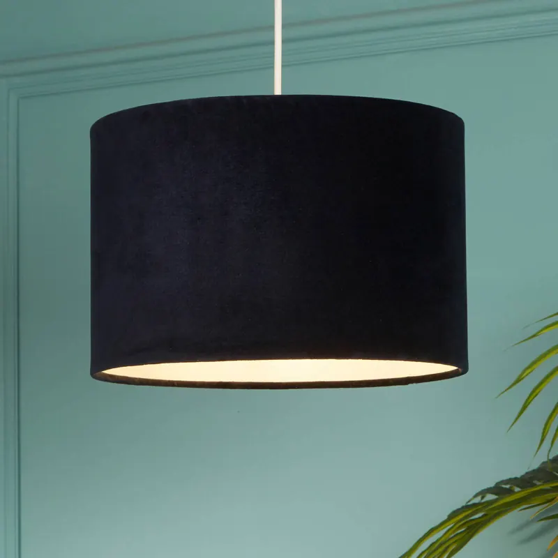 Lampa wisząca Mersana, Ø 30 cm, ciemnoniebieska, aksamit, E27