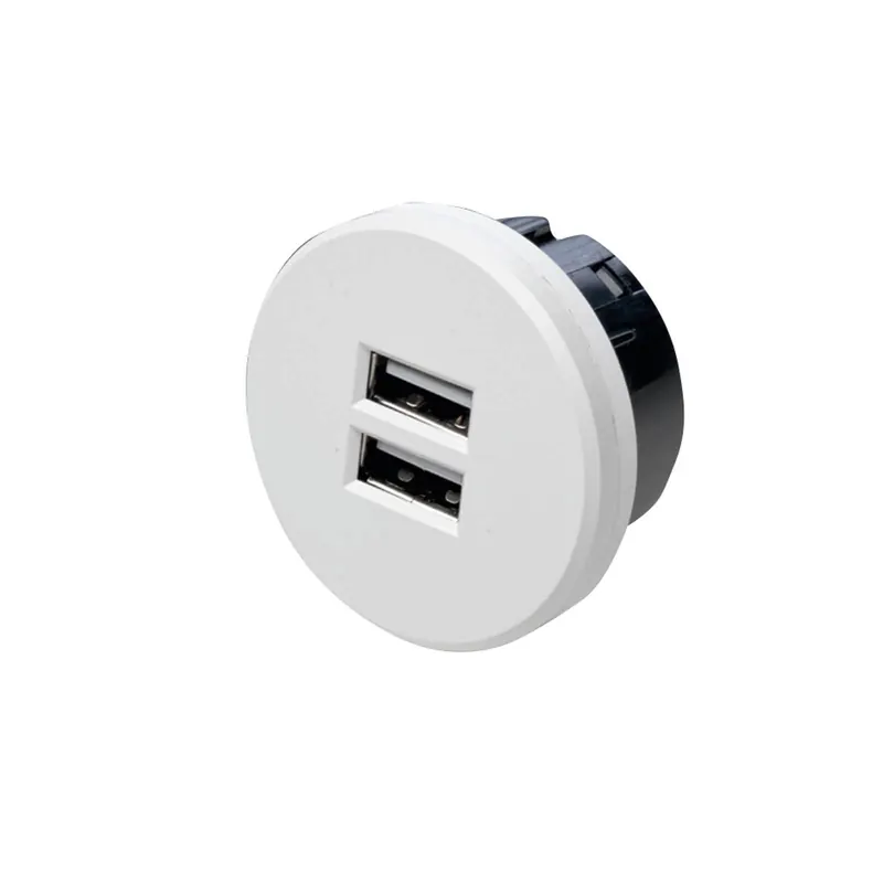 Podwójne gniazdo USB, okrągłe, białe