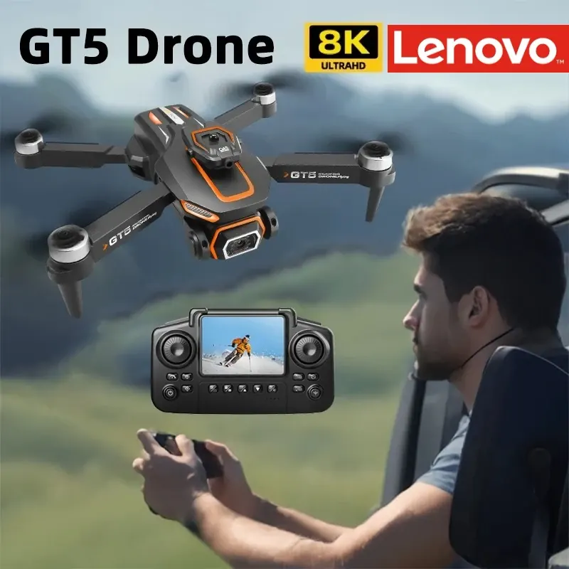 Dron Lenovo GT5 Mini 4K Profesjonalny z kamerą 8K HD, sterowany radiowo z ekranem, bezszczotkowy, z optycznym pozycjonowaniem, quadcopter z funkcją omijania przeszkód, zabawka.