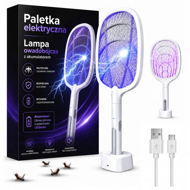 Mocna Elektryczna Łapka Na Owady Komary Muchy Osy Packa Akumulatorowa 230V
