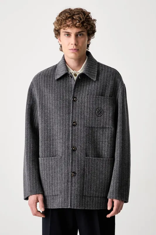 Drôle de Monsieur koszula męska z wełną Pinstripe