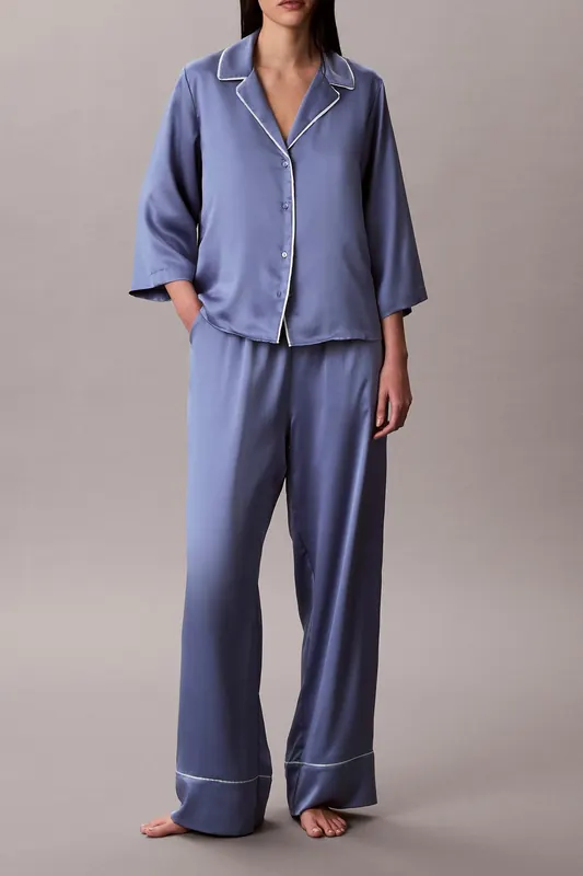 Calvin Klein Satin Pant Blue Tulip Maat: S | Nachtmode Outlet | Dames | Blauw
