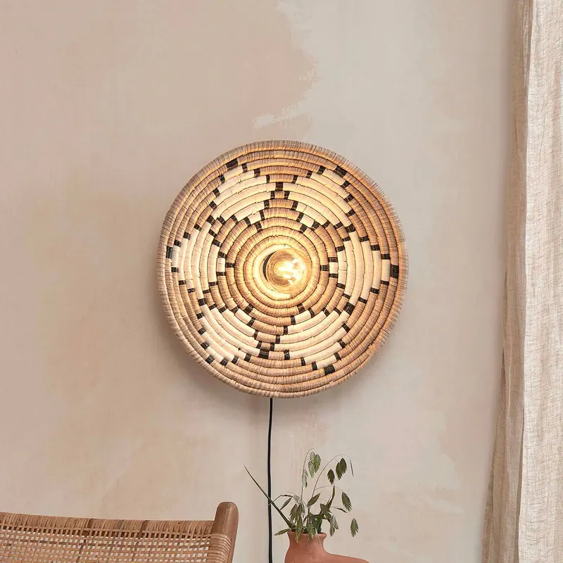 GOOD & MOJO lampa ścienna Andros, naturalny/biały, z wtyczką, Ø 45 cm