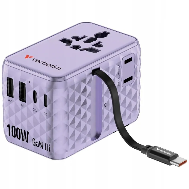 Verbatim Adapter podróżny Eu/uk/us GaN 2xUSB-C/2xUSB-A/1xUSB-C Pd 100W