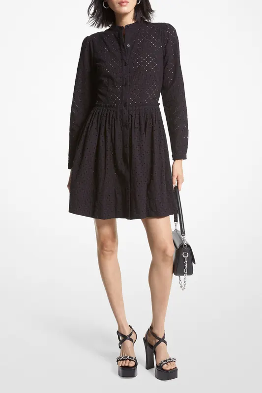 Michael Kors Geo Eyelet Shirtdress In Black Maat: 00 | Blousejurken Outlet | Dames | Zwart