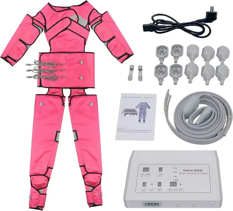 Masażer do drenażu limfatycznego 220V z 7 poziomami intensywności masażu, urządzenie do masażu odchudzającego do nóg, stóp, talii, ramion, różowy.
