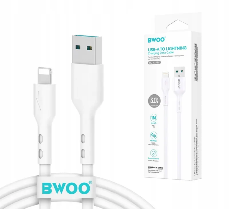 Bwoo Kabel Szybkiego Ładowania USB/Lightning Quick Charge 3A 1m Do iPhone
