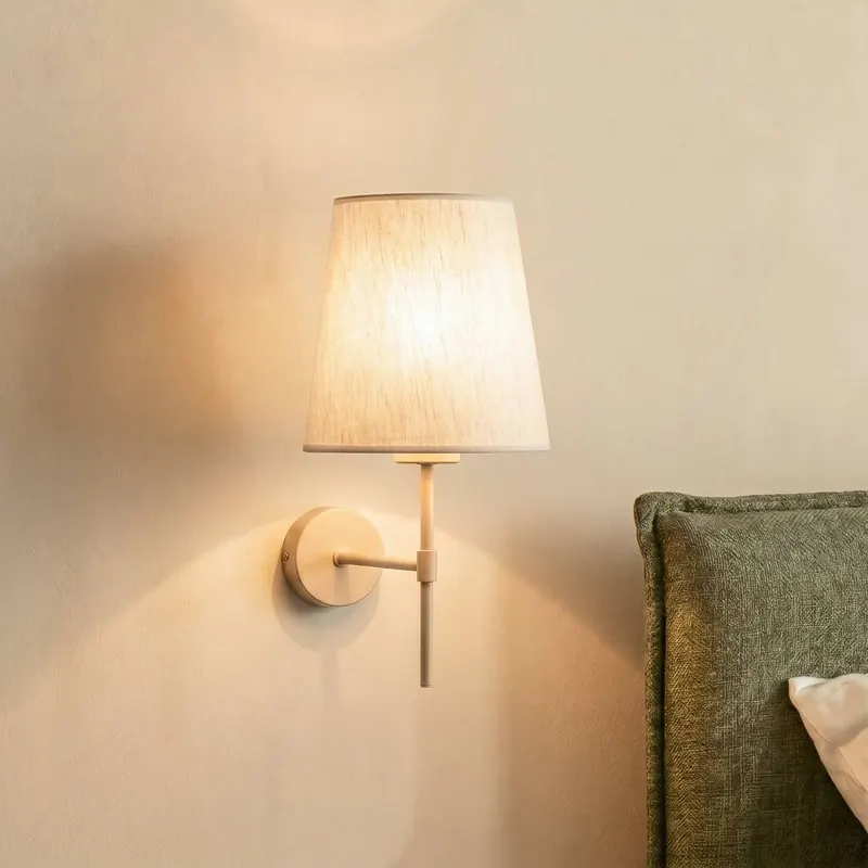 Lampa ścienna Elizabeth, kolor piaskowy/beżowy, len, wysokość 39 cm, E27