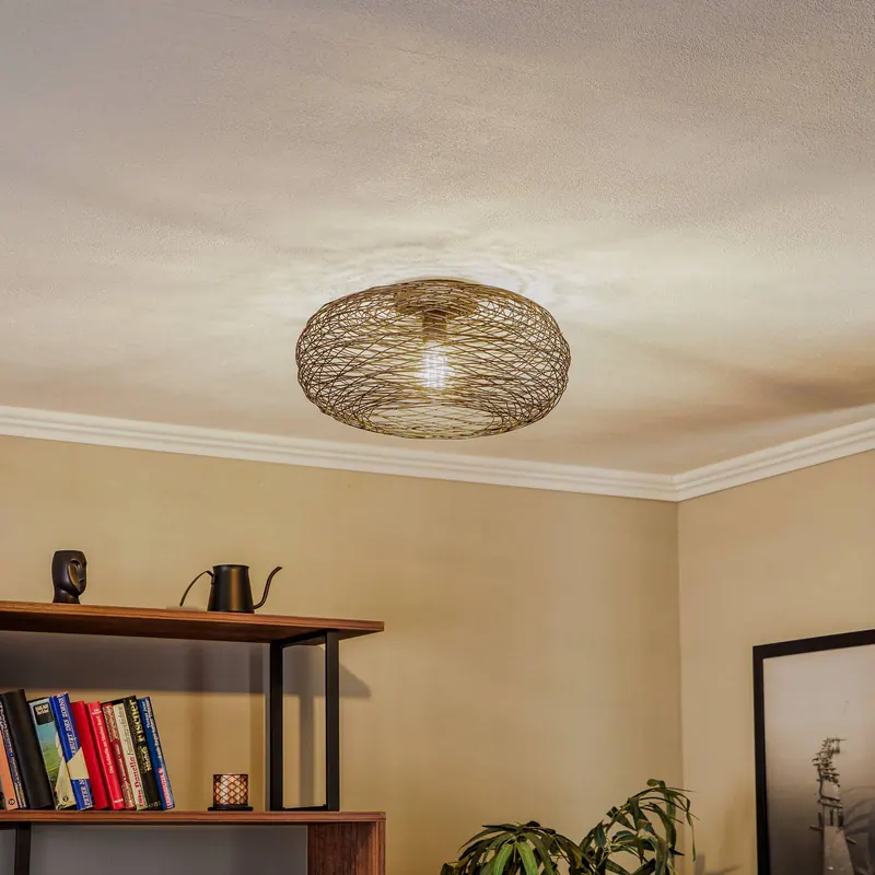 Lampa sufitowa Lindby Kaviya, czarna, Ø 40 cm, żelazo, E27