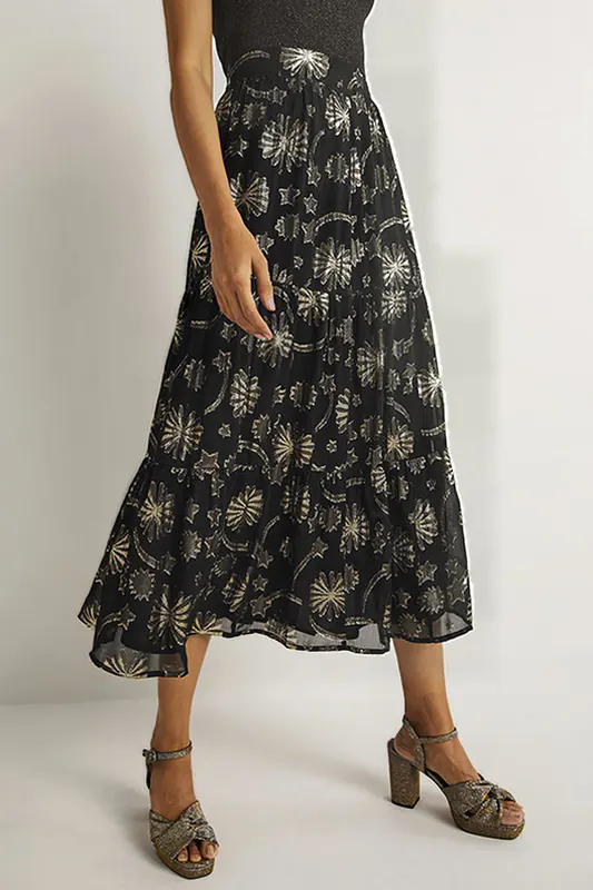 Boden Tiered Midi Skirt Blk Maat: 18 | Midi Rokken Outlet | Dames | Zwart