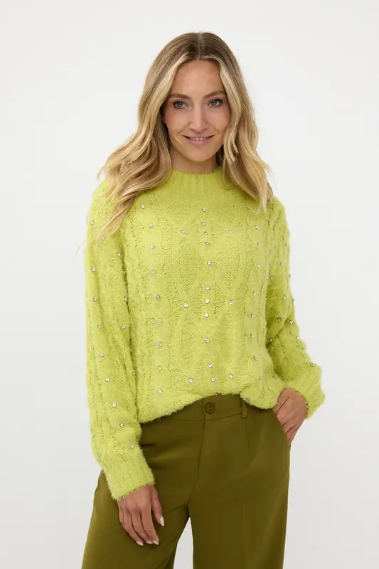 EsQualo Sweater Cable Stones Matcha Green Maat: S | Sweaters Outlet | Dames | Groen
