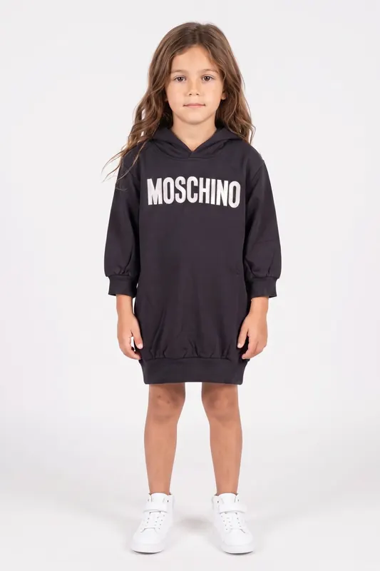 Moschino Girl's Hoodie Dress With Logo Embroidery Black Maat: 6 | Pyjama's Outlet | kids | Zwart