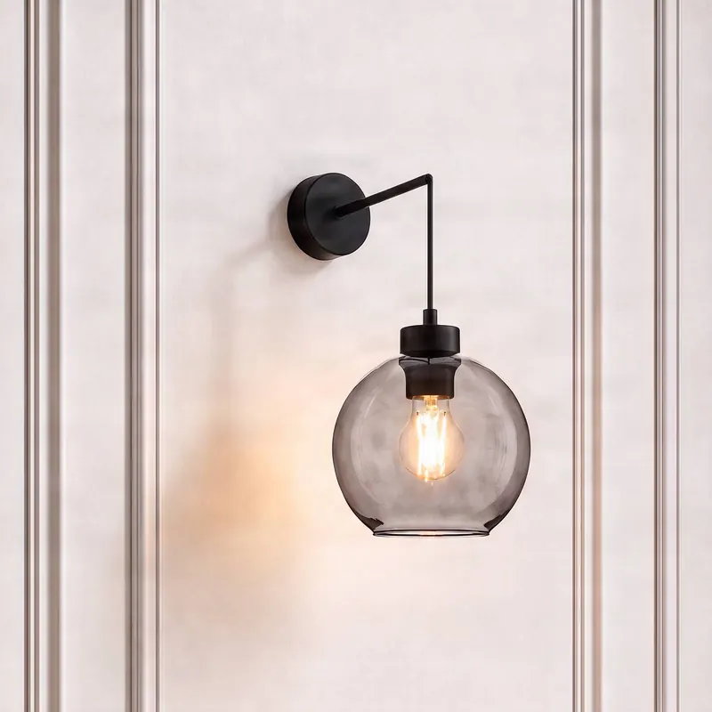 Lampa ścienna Cubus, czarna/dymnoszara, szkło, wysokość 30 cm, E27