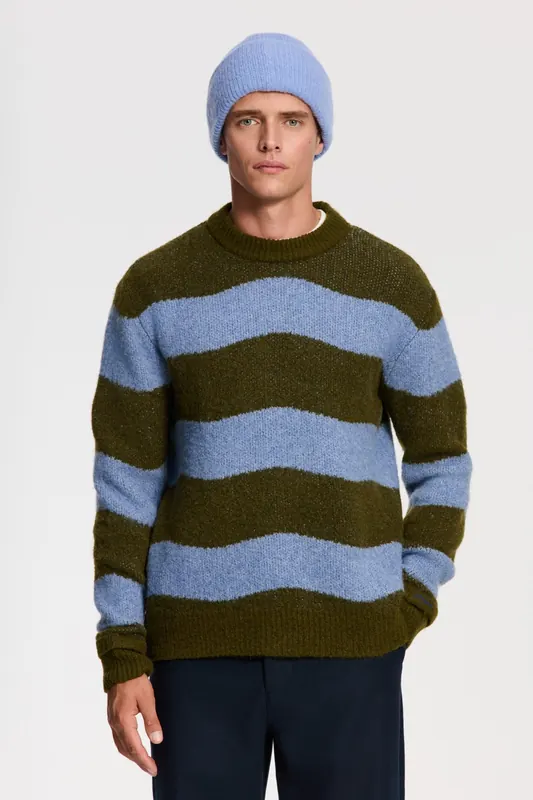 Shiwi Pike Relaxed Fit Wave Pullover Green Blue Wave Maat: S | Sweaters Outlet | Heren | Blauw