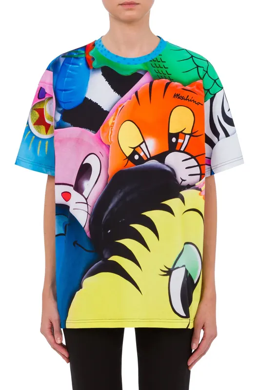 Moschino T-shirt In Jersey Inflatable Animals Multicolor Maat: XS | Tops Outlet | Dames | Zwart