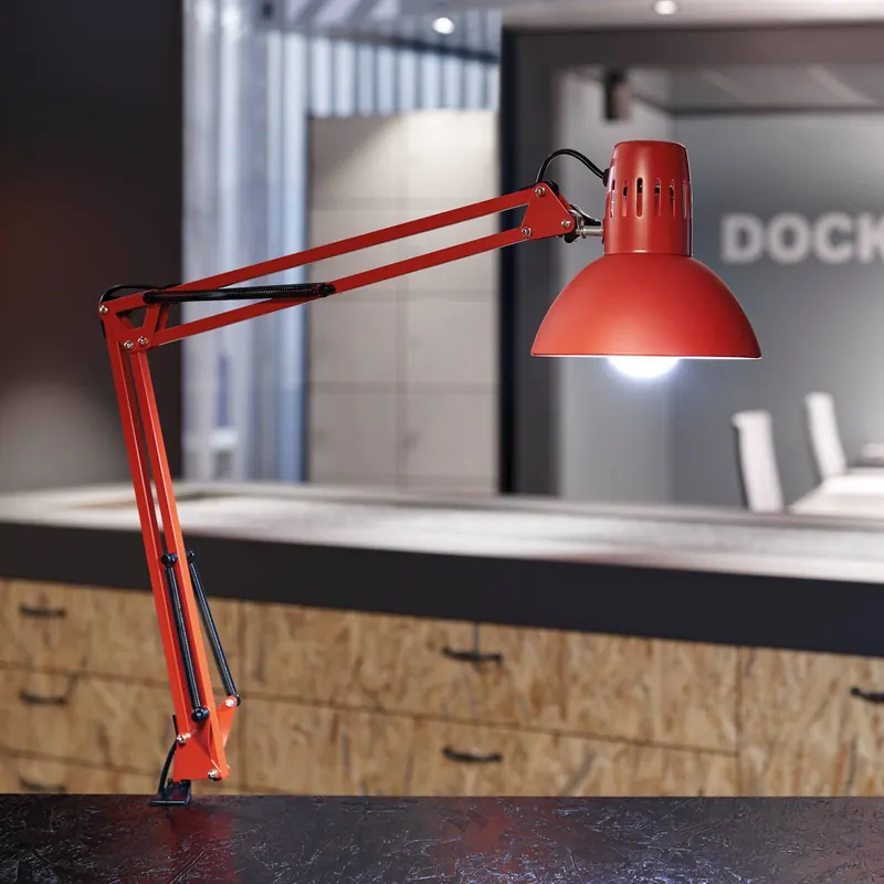 Lampa z klipsem MAULstudy, czerwona, wysokość 44 cm, metal