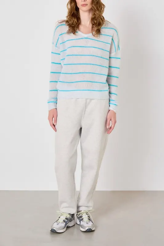 American Vintage Zakday Jumper Gris Chine Raye Lagune Maat: L | Sweaters Outlet | Dames | Blauw