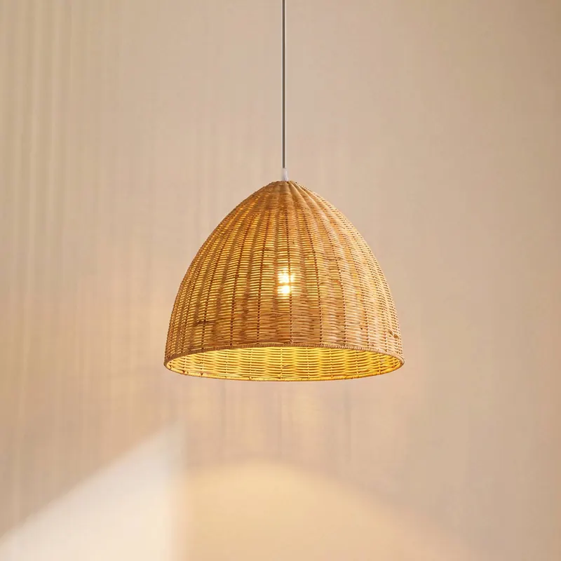 Żyrandol Lindby Laverne, Ø 40 cm, rattan, E27