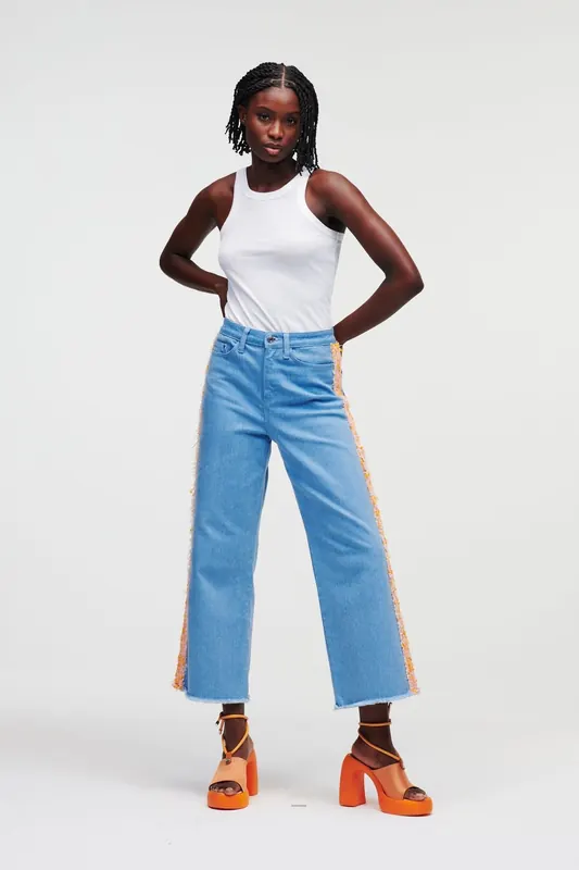 Karl Lagerfeld Denim Boucle Pants Blue Maat: W26 | Wijde Broeken Outlet | Dames | Blauw
