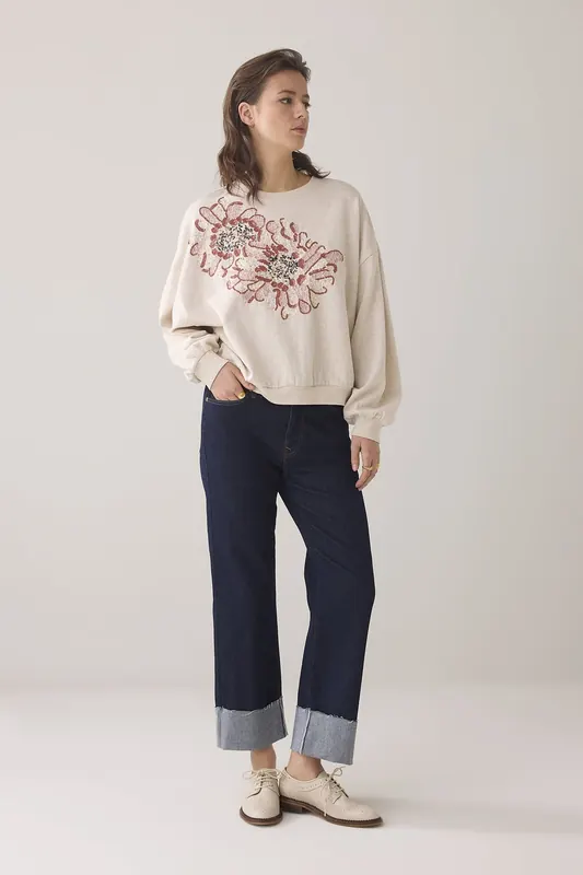 Summum Woman Long Sleeve Embellished Sweatshirt Pebble Beige Maat: M | Longsleeves Outlet | Dames | Beige