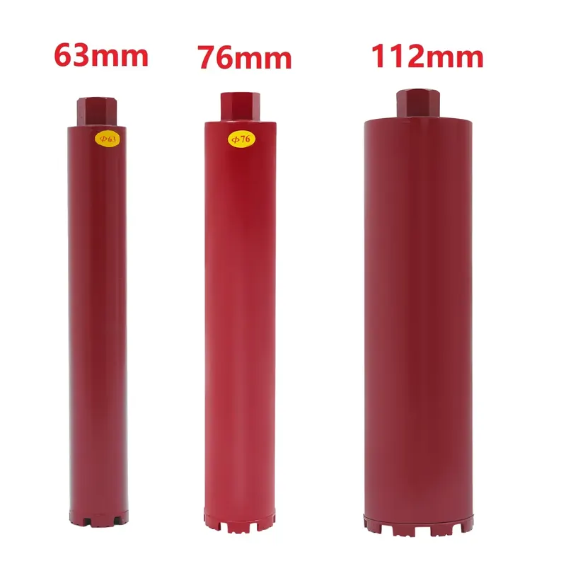 Wiertło rdzeniowe 63 mm/76 mm/112 mm Wiertło rdzeniowe do betonu wzmocnionego diamentem na sucho/mokro Głębokość wiercenia 410 mm Beczka wiertła czerwona